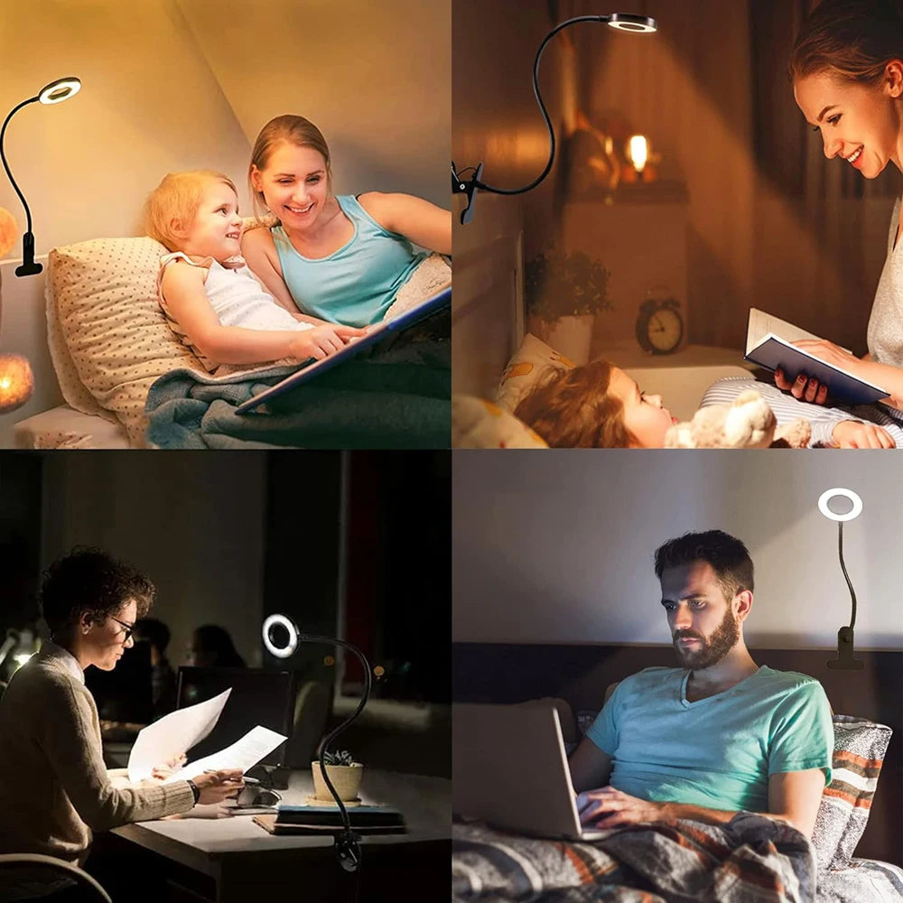 48 LEDs Desk Lamp Clip USB Book Light Bedside 360° Flexible Eye Protection Gooseneck Reading Light Brightness Adjustable 3 Level