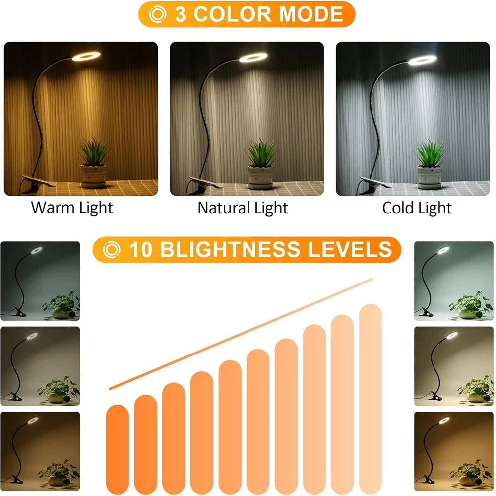 48 LEDs Desk Lamp Clip USB Book Light Bedside 360° Flexible Eye Protection Gooseneck Reading Light Brightness Adjustable 3 Level