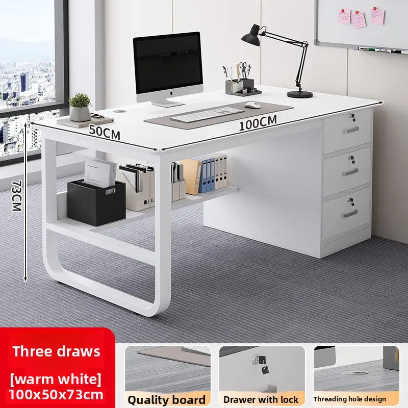 Stable Computer Desk Desktop Simple Single with Drawer Lock Desk Modern Office Staff Desk
