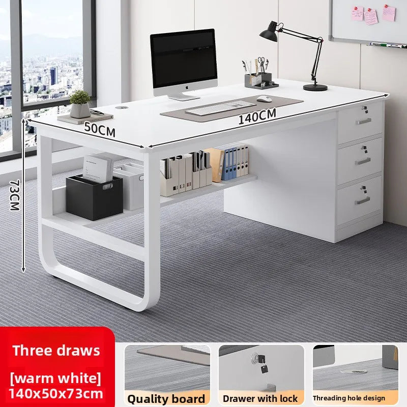 Stable Computer Desk Desktop Simple Single with Drawer Lock Desk Modern Office Staff Desk