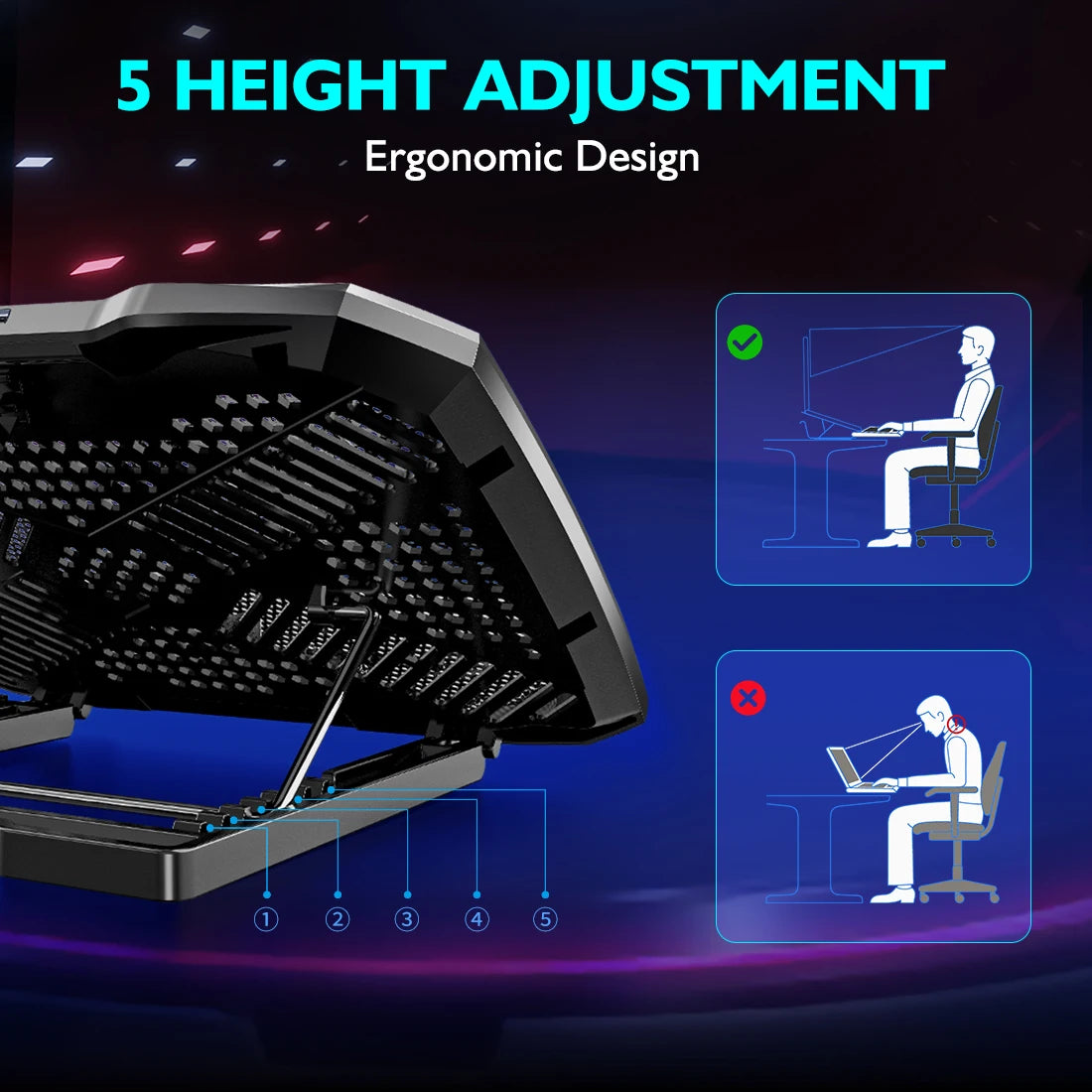 COOLCOLD 5-Fan Cooling Pad for 12 to 17 Inch Devices
