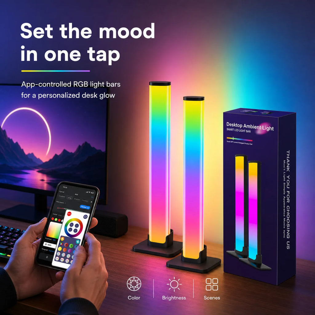 LED Night Desktop Smart RGB  Atmosphere Light Remote Variable Colors USB-powered for Gaming Desk Office Party TV Background Lamp