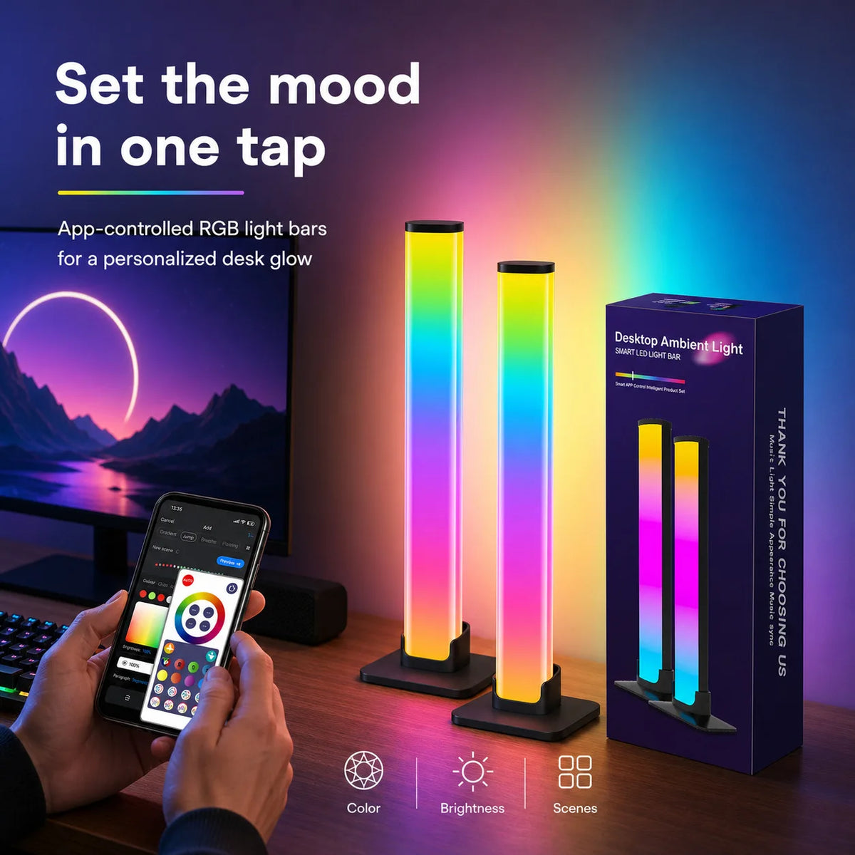 LED Night Desktop Smart RGB  Atmosphere Light Remote Variable Colors USB-powered for Gaming Desk Office Party TV Background Lamp