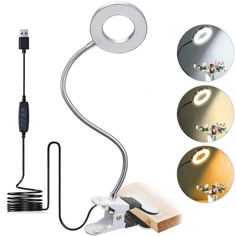 48 LEDs Desk Lamp Clip USB Book Light Bedside 360° Flexible Eye Protection Gooseneck Reading Light Brightness Adjustable 3 Level