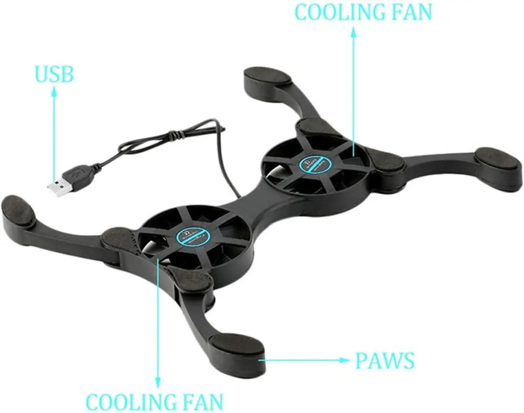 Foldable Cooling Pad Laptop Cooler with Double Fans USB Powered for 7-15 inch