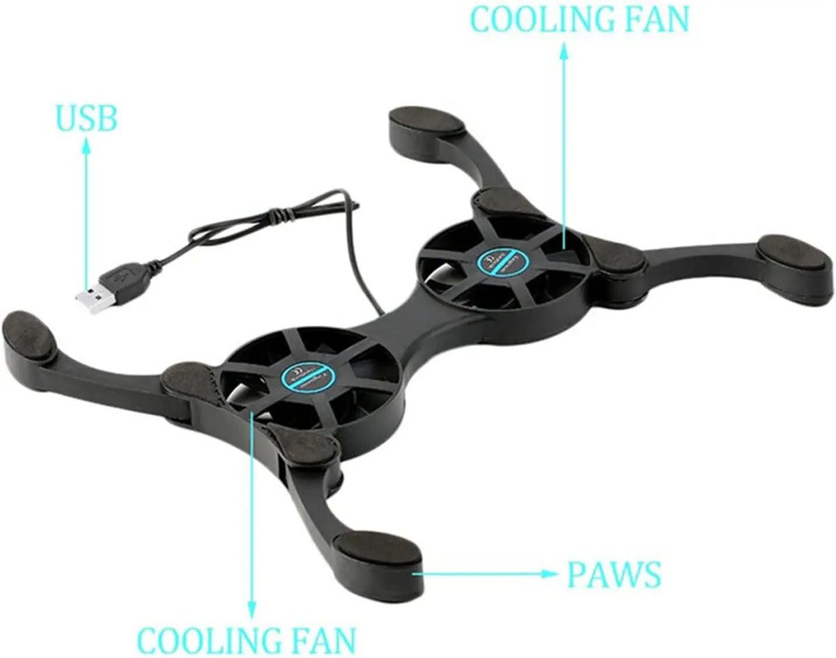 Foldable Cooling Pad Laptop Cooler with Double Fans USB Powered for 7-15 inch