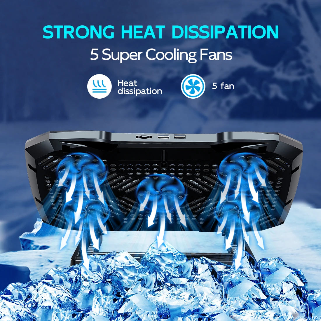 COOLCOLD 5-Fan Cooling Pad for 12 to 17 Inch Devices