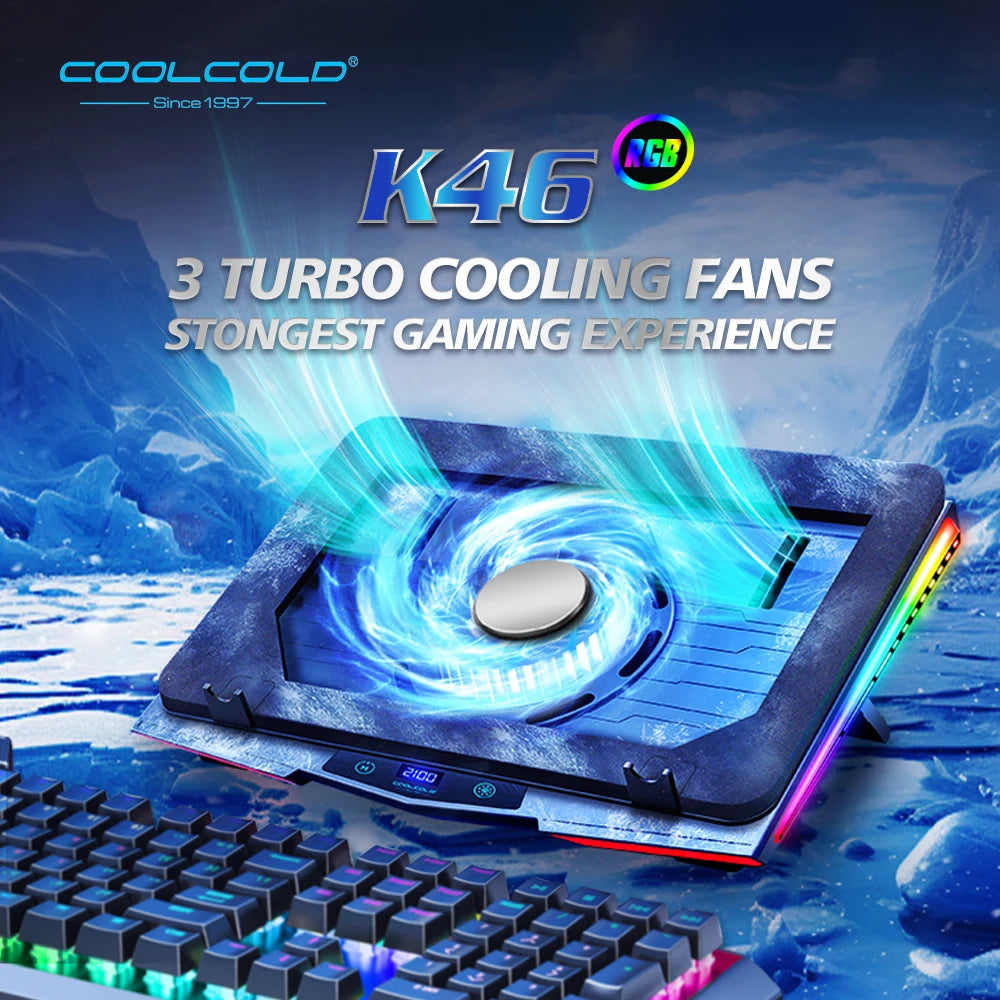 COOLCOLD RGB Laptop Cooling Pad - Ultra-Quiet USB Cooler