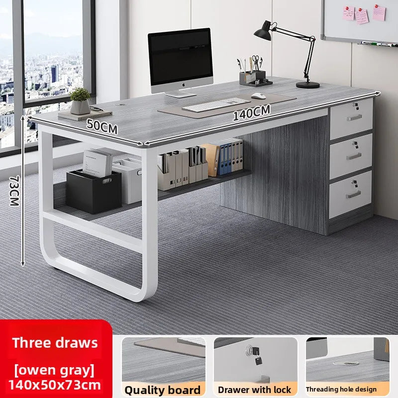 Stable Computer Desk Desktop Simple Single with Drawer Lock Desk Modern Office Staff Desk