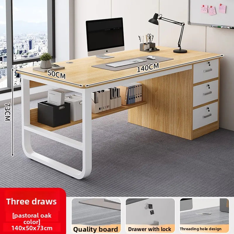 Stable Computer Desk Desktop Simple Single with Drawer Lock Desk Modern Office Staff Desk