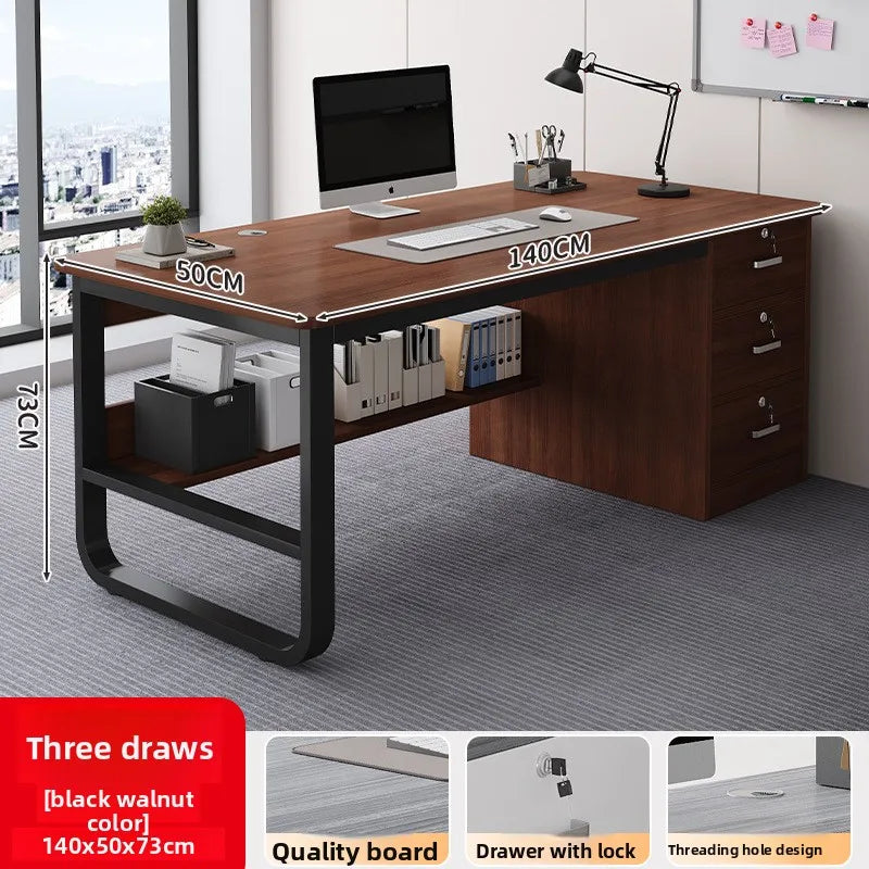 Stable Computer Desk Desktop Simple Single with Drawer Lock Desk Modern Office Staff Desk