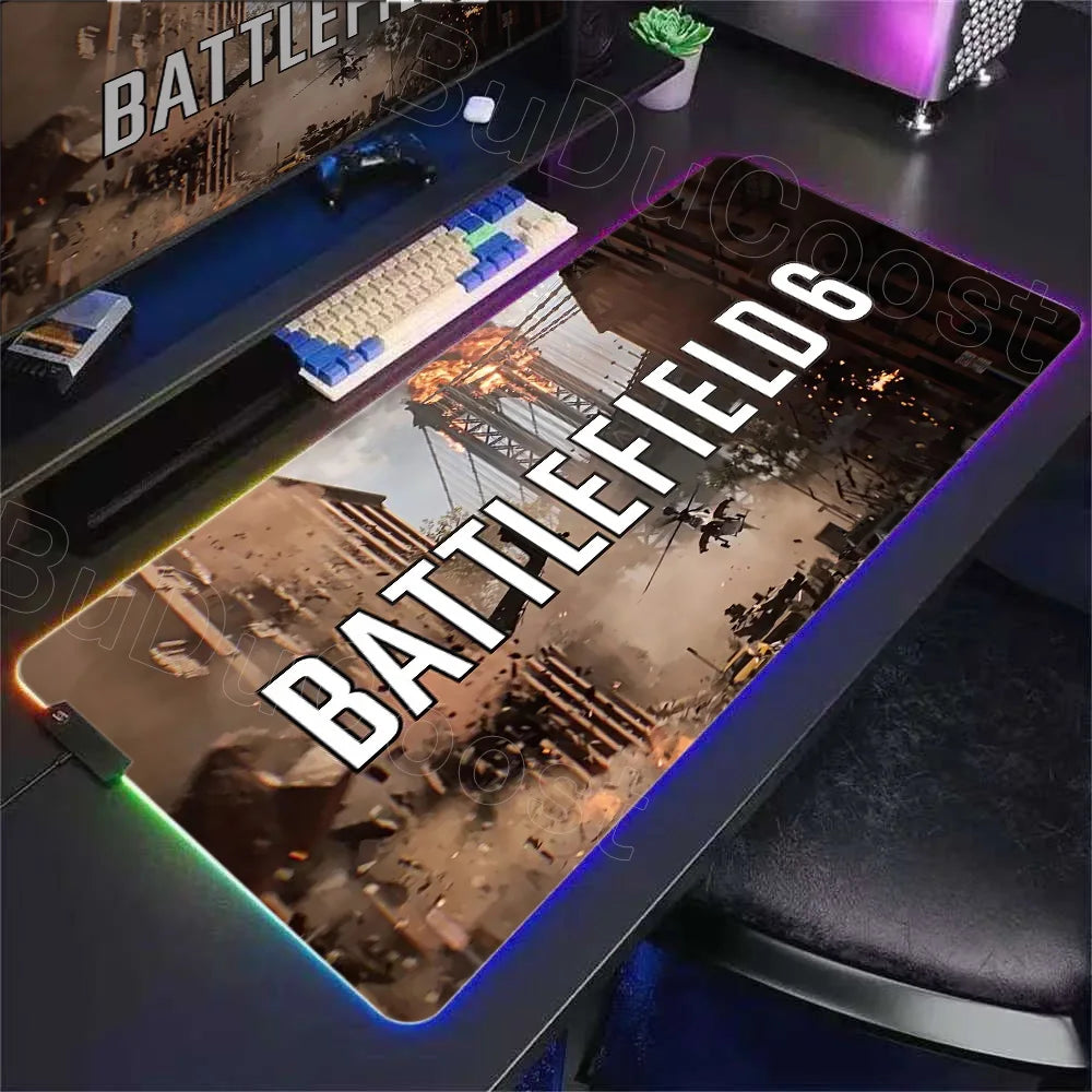 New Gamer RGB Desk Mat Backlight B-Battlefield 6 Mouse Pad Back Light Led Mousepad Setup Gaming Accessories Deskmat Big Mousepad