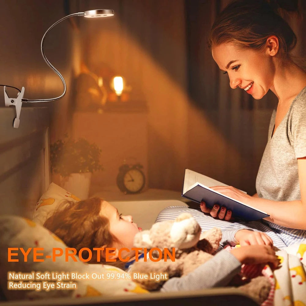 48 LEDs Desk Lamp Clip USB Book Light Bedside 360° Flexible Eye Protection Gooseneck Reading Light Brightness Adjustable 3 Level