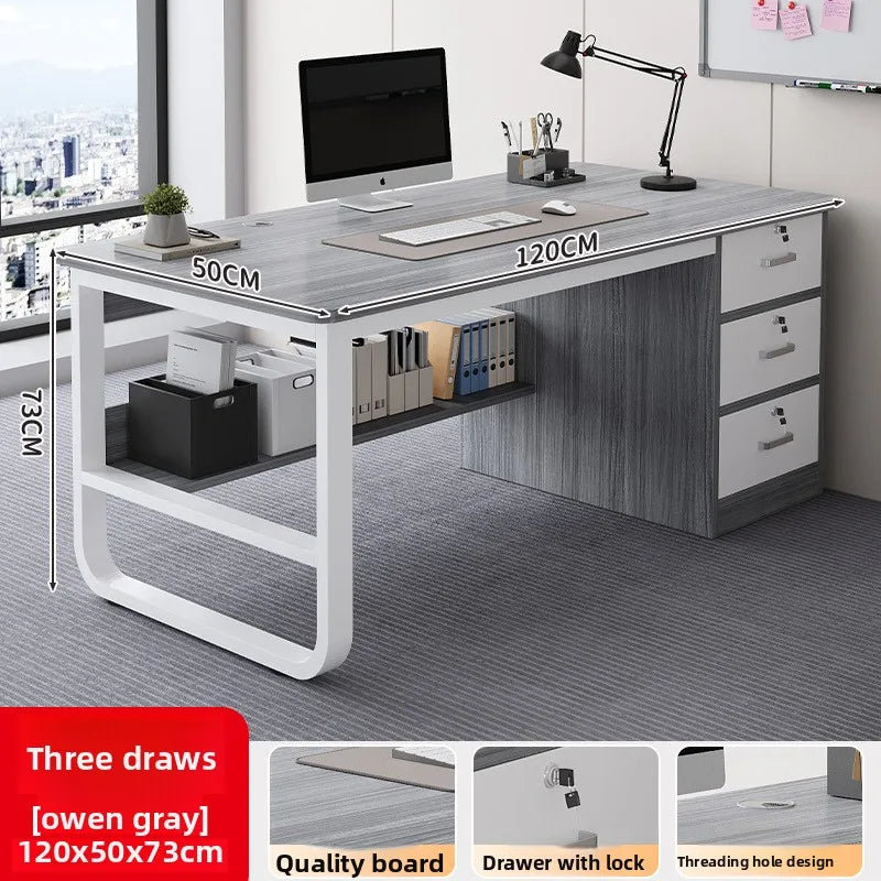 Stable Computer Desk Desktop Simple Single with Drawer Lock Desk Modern Office Staff Desk