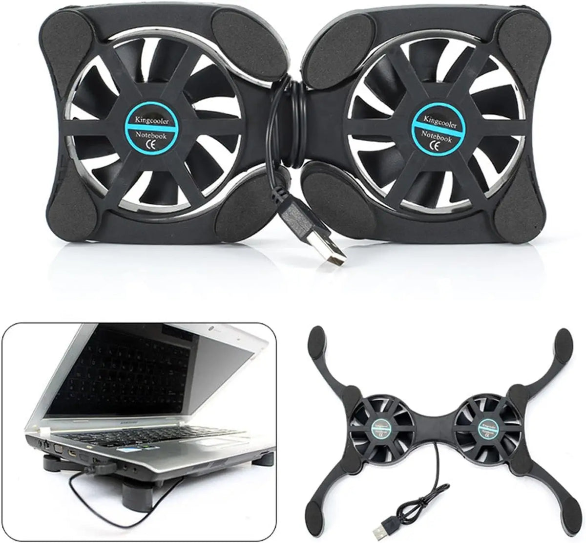 Foldable Cooling Pad Laptop Cooler with Double Fans USB Powered for 7-15 inch
