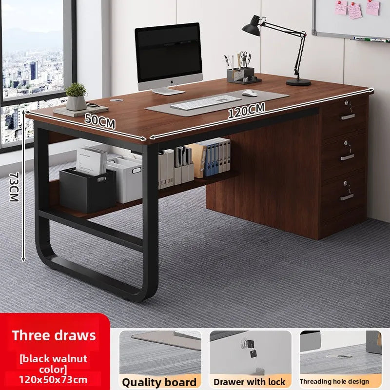 Stable Computer Desk Desktop Simple Single with Drawer Lock Desk Modern Office Staff Desk