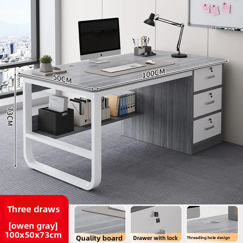Stable Computer Desk Desktop Simple Single with Drawer Lock Desk Modern Office Staff Desk