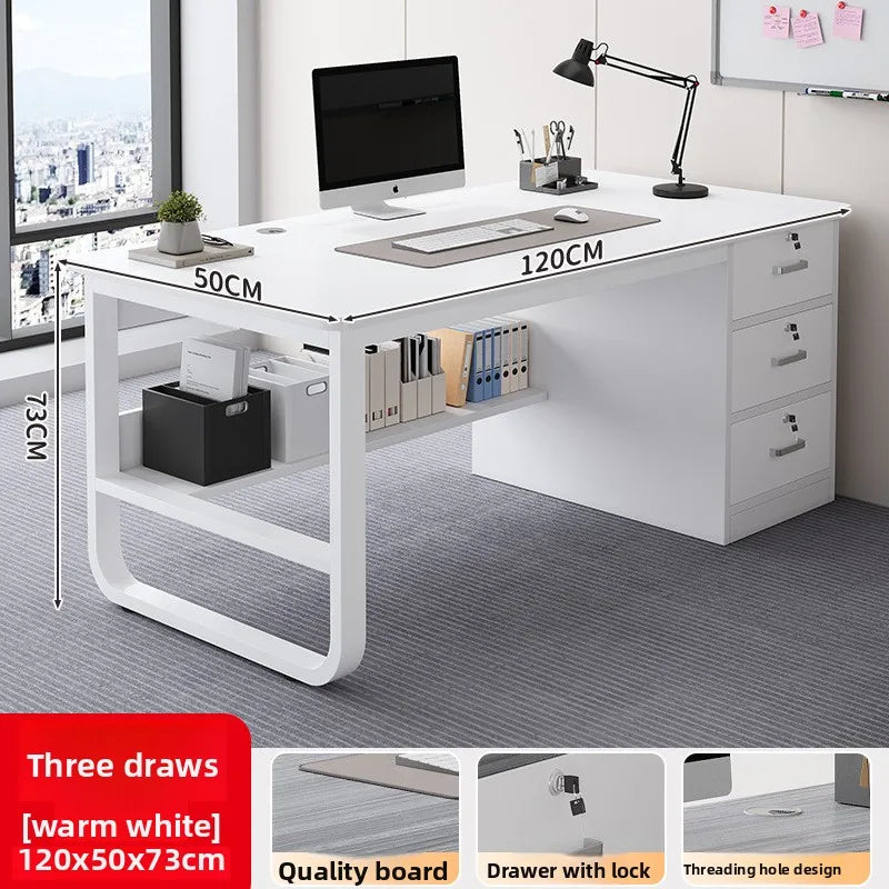 Stable Computer Desk Desktop Simple Single with Drawer Lock Desk Modern Office Staff Desk