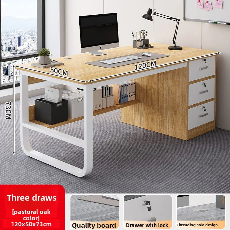 Stable Computer Desk Desktop Simple Single with Drawer Lock Desk Modern Office Staff Desk
