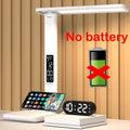 LED Desk Lamp with Clock Calendar Time Display Touch Dimming Adjustable Light Rotatable Folding Reading Lamp for Office Bedroom