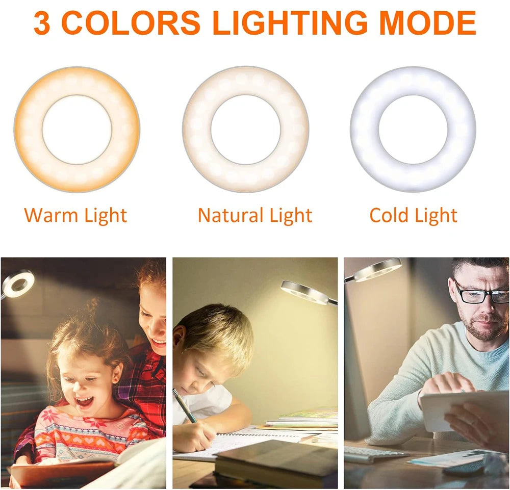 48 LEDs Desk Lamp Clip USB Book Light Bedside 360° Flexible Eye Protection Gooseneck Reading Light Brightness Adjustable 3 Level
